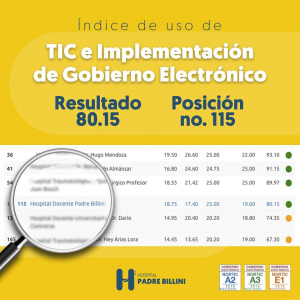 Hospital Padre Billini obtiene  una puntuaci&oacute;n de 80.15, en el de uso de las Tecnolog&iacute;as de la Informaci&oacute;n y Comunicaci&oacute;n (TIC)